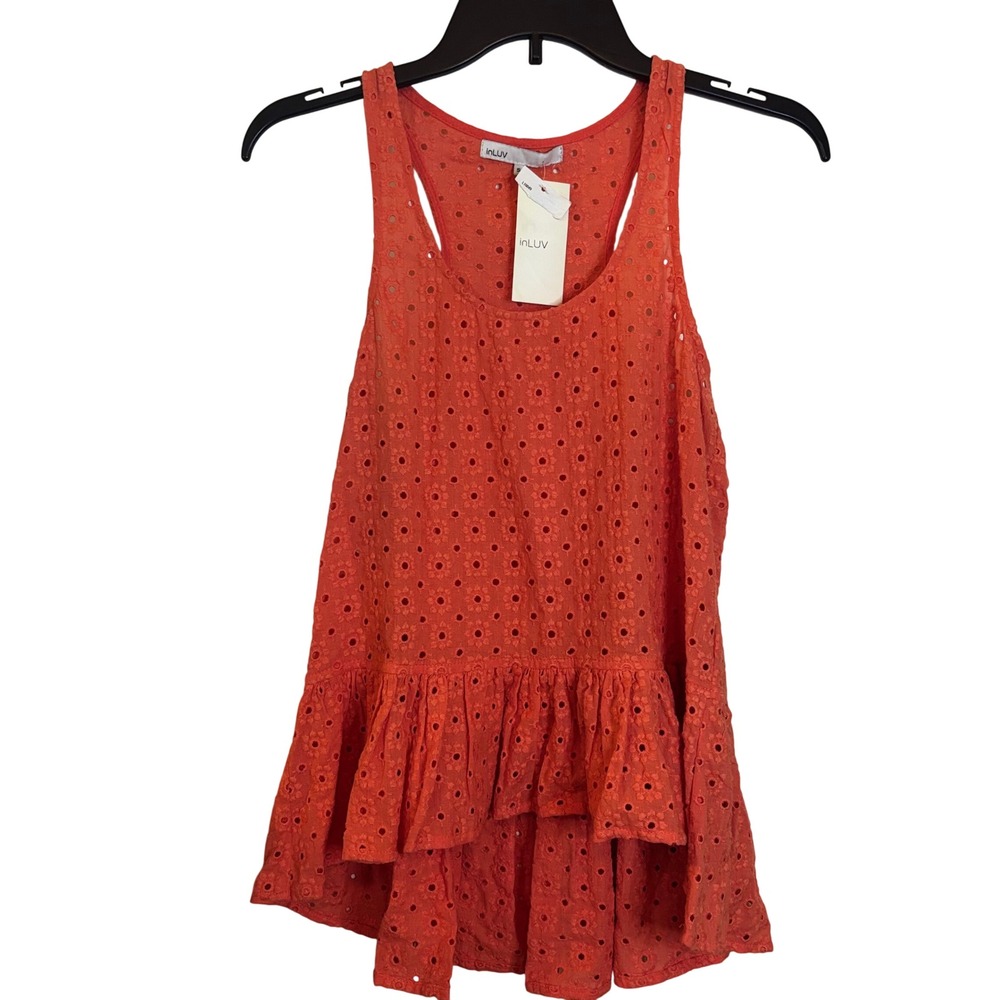 InLuv Women's Sleeveless Top Small NWT Coral‎ Eyelet Tiered